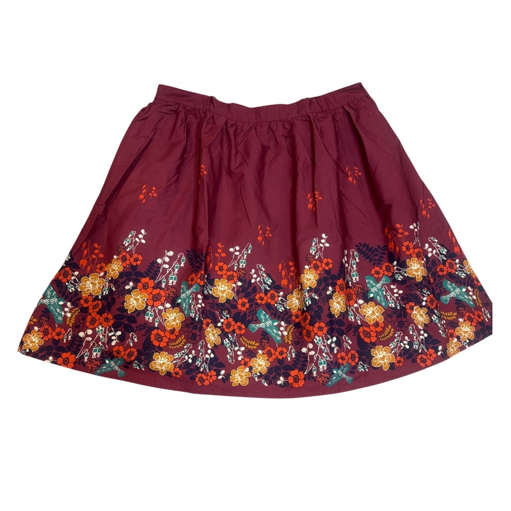ModCloth Burgundy Floral Bird Print Cotton A-Line Skirt, whimsigoth, festival